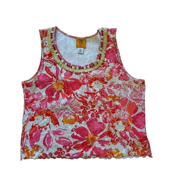 Ruby Rd. Women's PXL Petite‎ Floral Tank Top Boho Chic Ruffle Hem - Picture 2 of 8